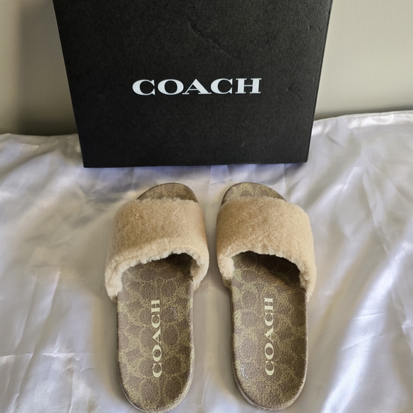 Coach Ulla Sherling Slides Casual Slip On Ivory Ladies sz 10 - Picture 2 of 13